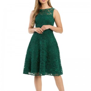 Леди мода платье без рукавов зеленого миди кружева